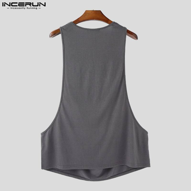 INCERUN Men Low Cut Swing Collar Sleeveless Mesh Patchwork Long Tank Tops Pajamas