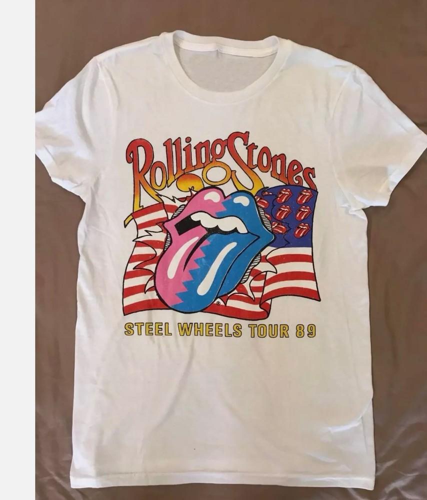 ВИНТАЖНАЯ ФУТБОЛКА THE ROLLING STONES STEEL WHEELS TOUR 1989 ТУР КОНЦЕРТ БЕЛАЯ Унисекс XXXL