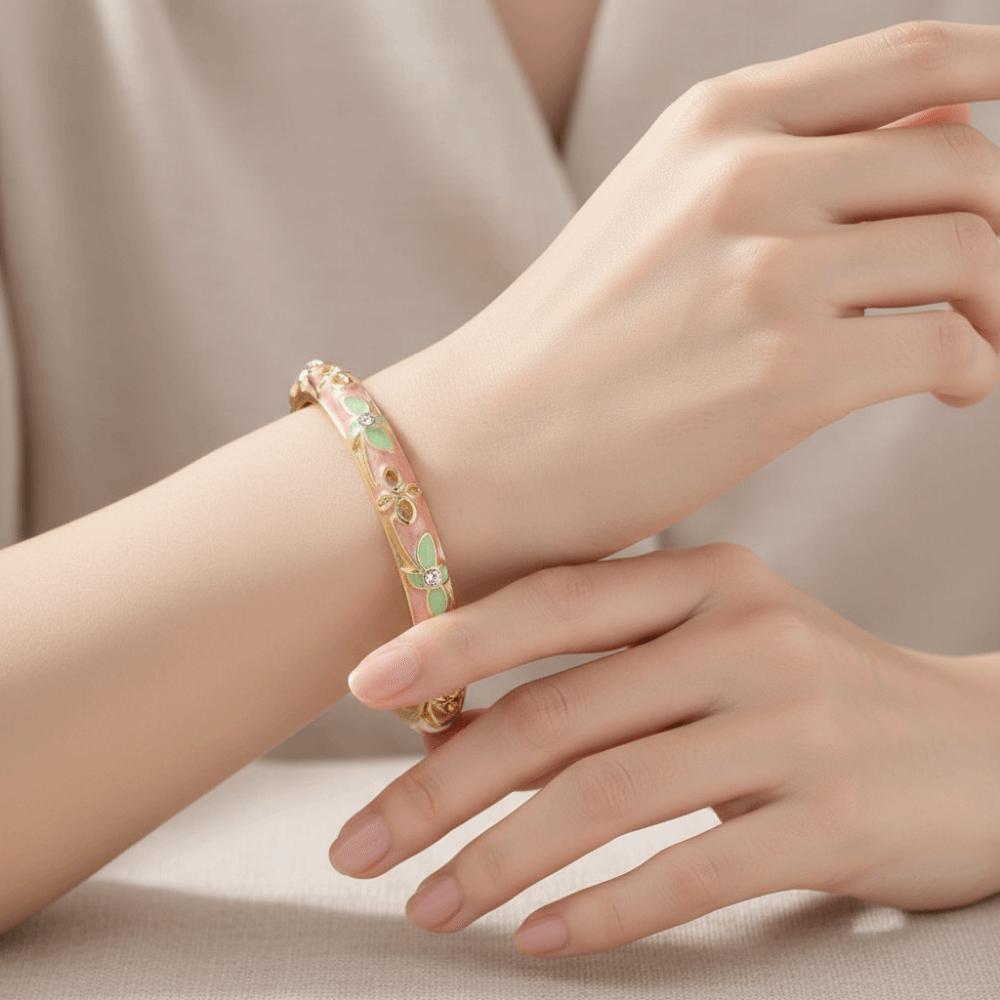 Traditional Vintage Cloisonne Bangle Enamel Women's Hand Bracelet Chinese Flower Bangle  Ladies