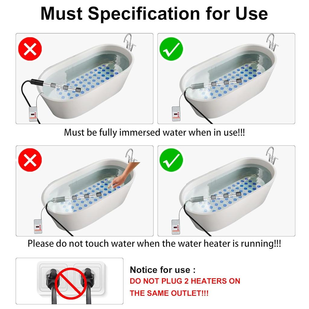 Immersion Water Heater, 1500W Portable Electric 304 Stainless Heaters with Guard Cover, Water Heater for Pool Bathtub -Heat 5 Gallons Water in Minutes