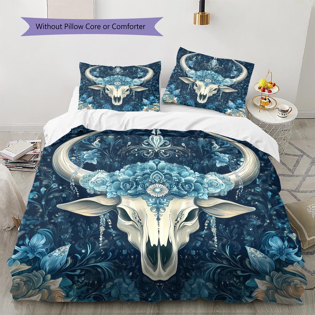 Cow Skull Pattern Bedding Home Decoration Birthday Gift (1 * duvet cover + 2 * pillowcase, without core)