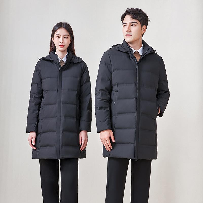 

Унисекс Черная Зимняя Пуховая Куртка Средней Длины с Капюшоном (90% пуха белой утки) Рабочая одежда больших размеров Women 6XL чёрный