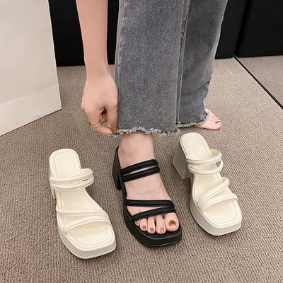 Pantoufles cool premium femme été nouveau style féerique à la mode et confortables sandales d'extérieur à talons hauts épais