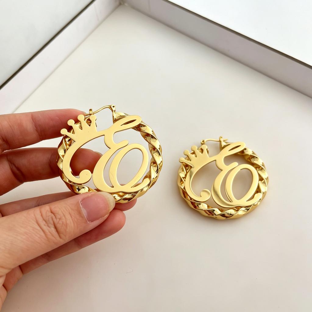 Personalized 18k Gold Plated Name Hoop Earrings Stainless Steel 30mm 50mm 70mm 90mm Hoops Custom Letter Name Earrings DIY Gift