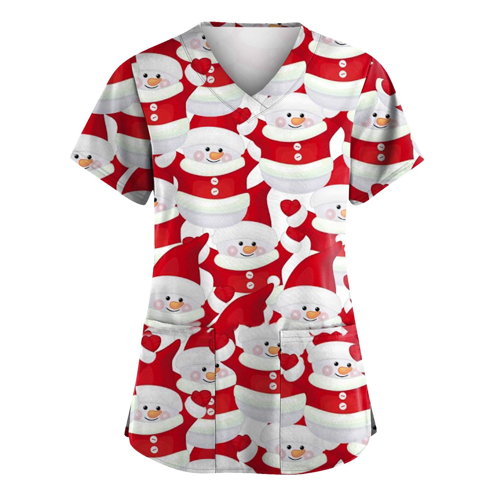 

Жіночий модний робочий одяг з V-подібним вирізом і короткими рукавами з принтованими кишенями L