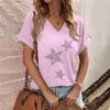Fashion V-neck Women's T-Shirts Funny Five-Pointed Star Printed T Shirt For Women Summer Hot Sale Short Sleeve Casual Loose Tops