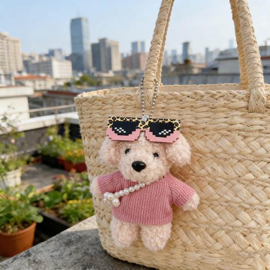 Cute Plush Dog with Sunglass Keychain Cartoon Stuffed Animal Bag Charm Soft Pendant for Handbag Backpack Purse Wallet Accessory