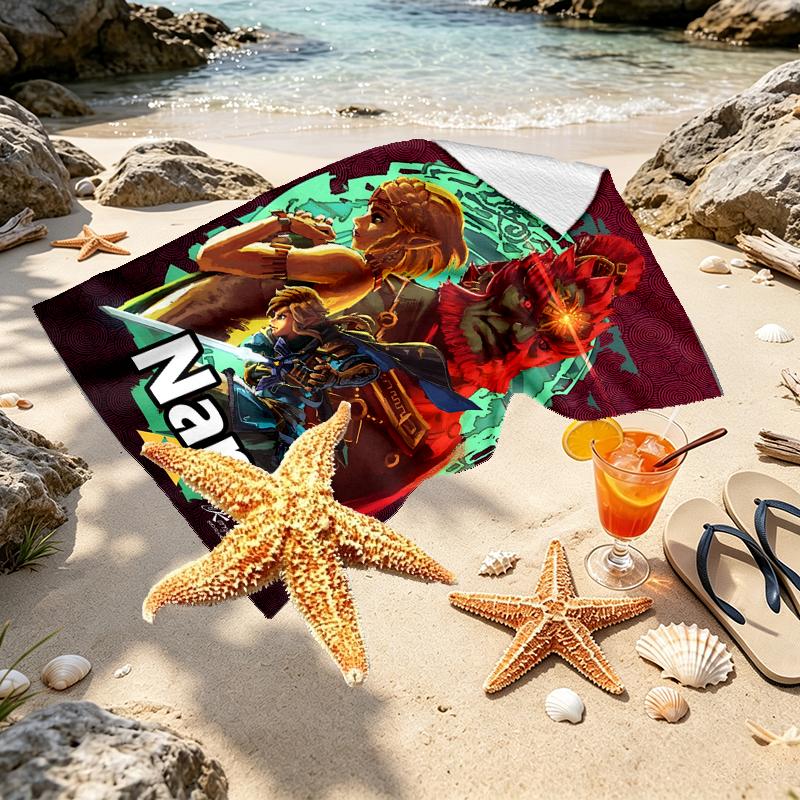 Custom Name Personalized Video games Print Beach Towel, for Trip Camping Beach Party Home Decor, Birthday Gift for Family & Friends