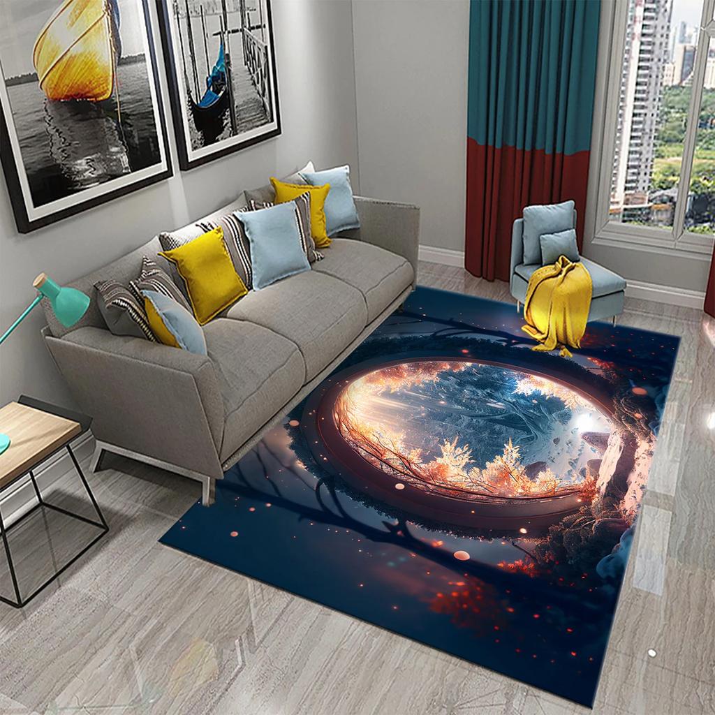 Colorful Magic Forest Flower Carpet Psychedelic and Dream Forest with Animal Living Room Bedroom Bathroom Entrance Non-Slip Rugs