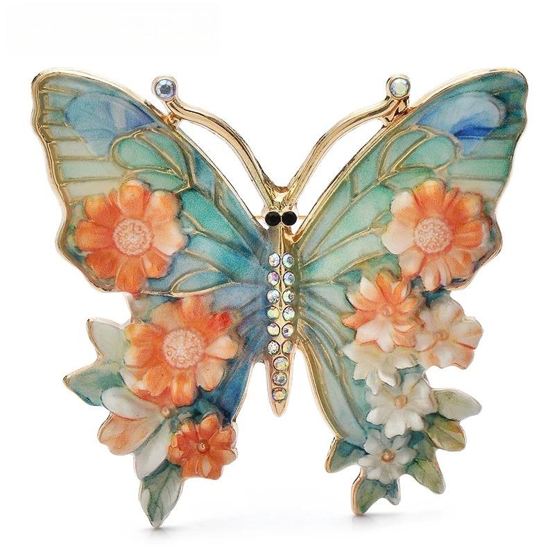 Vintage Big Flower Butterfly Brooches 5-color Beautiful Insects Brooch For Women's Clothes Pins Gifts