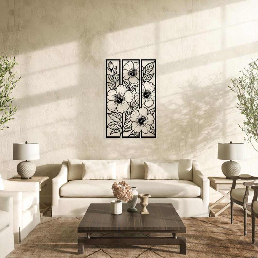 Metal Flower Wall Decor Framed Floral Art, Modern Minimalist Design for Home
