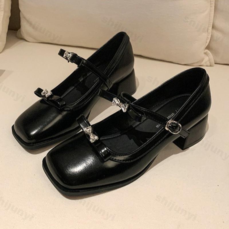 Fashion Women's Elegant Bow Designed Square Head Shallow Mouth Casual Mary Jane Shoes Autumn 2025 New Comfortable Versatile Single Shoes