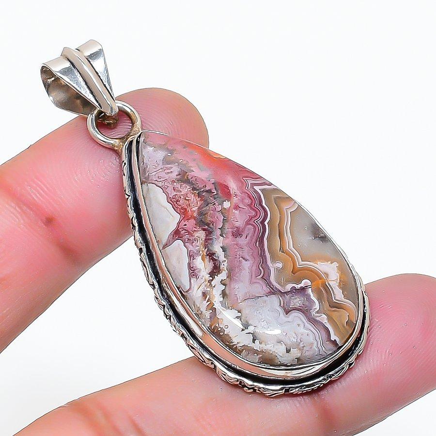 Natural Laguna Lace Agate Gemstone 925 Sterling Silver Pendant 2.05  AP-15240