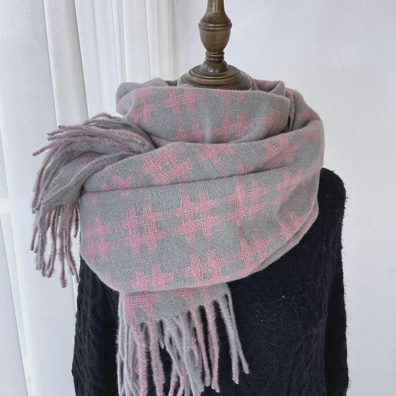 2024 Winter Women's Plaid Scarf: Korean Retro Style, Warm Imitation Cashmere Shawl for Students and Couples