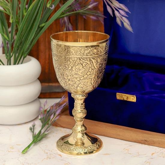 Handmade Brass Communion Cup Birthday Anniversary Royal Gothic Chalice Goblet Gift For Wife, Husband, Son, Wedding With Velvet Gift Box
