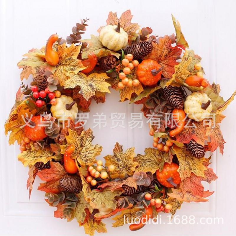 Harvest Wreath With Pumpkins Berries Vine Circle Halloween Thanksgiving Door Decor