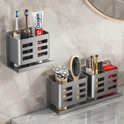 Wall Mounted Toothbrush Holder Ventilation No-Drill Bathroom Storage Rack Stable Rust Prevention Shaver Storage Rack Shower