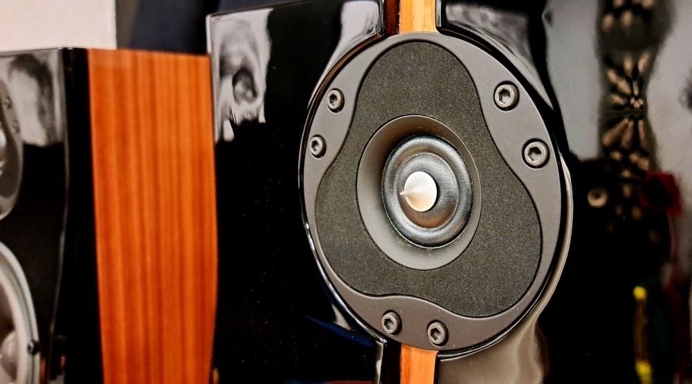 Acoustique Quality PASSION TEEN - Zweibahnige Regallautsprecherbox mit 160W Leistung, Furnier NUSSBAUM, Front Lack SCHWARZ, Acoustique Quality