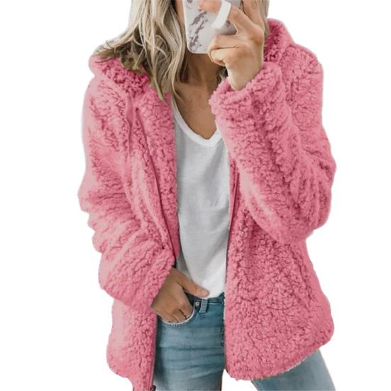 

Флисовое пальто для женщин, оверсайз, на молнии, с капюшоном, пушистая толстовка с открытой передней частью, демисезонная теплая верхняя одежда XL розовый