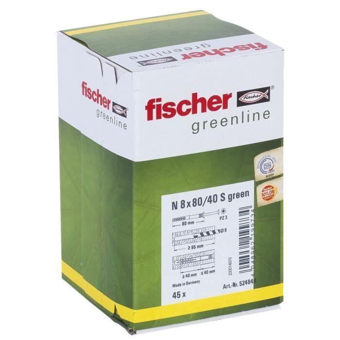 Cheville à frapper - fischer - n green 8x80/40 - 50% matières renouvelables - boîte de 45