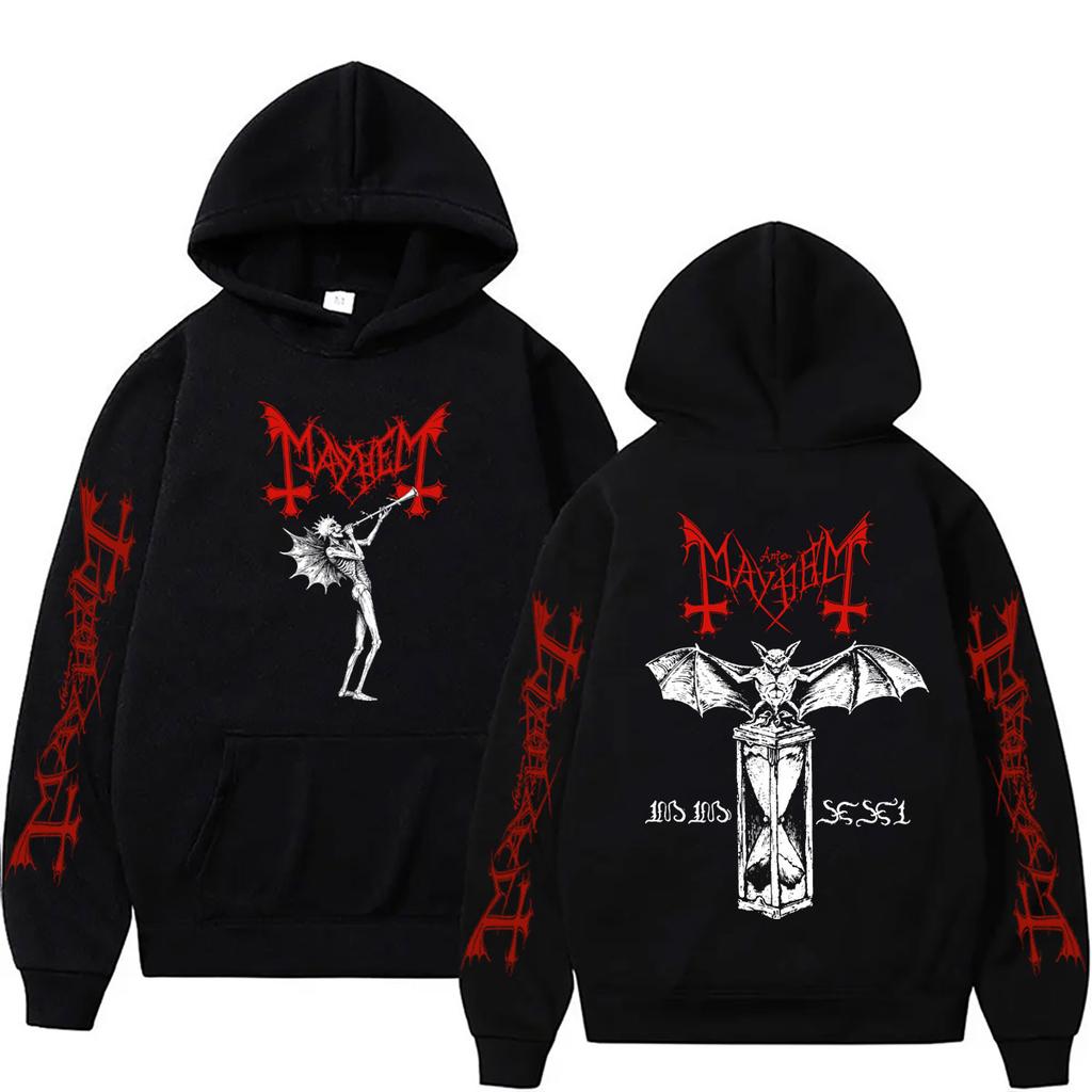 Hot Rock Band Mayhem Double Sided Print Hoodie Men Women Death Black Metal Sweatshirt Male Retro Gothic Punk Oversized Hoodies