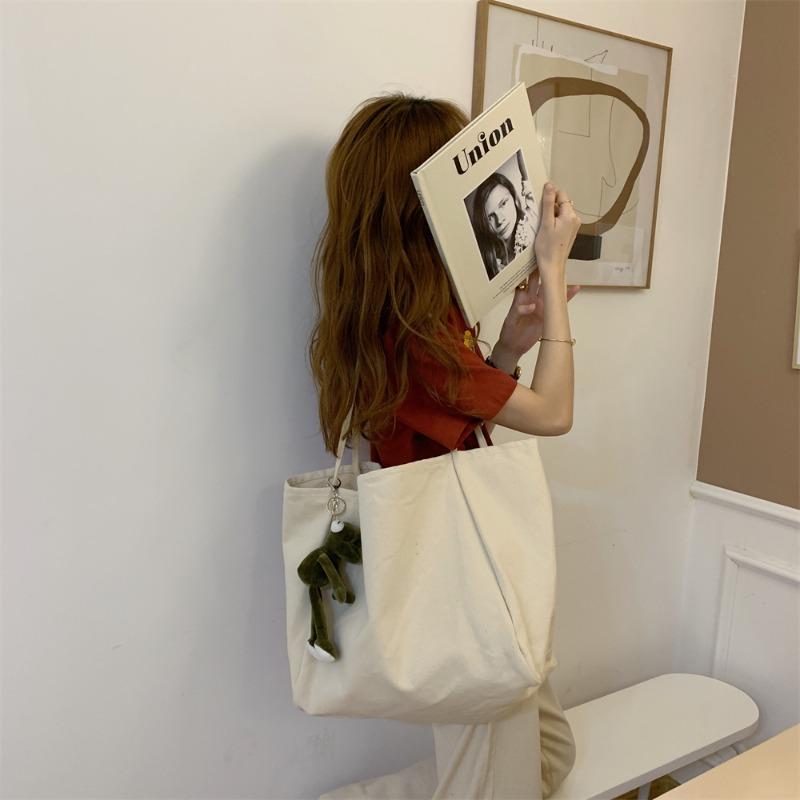 4 Dual-purpose Solid Color Large-capacity Tote Bag Retro Canvas Bag Going Out Handbag Student Shoulder Schoolbag
