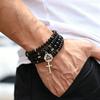 New Men's Beaded Bracelet Set, Map Stone Black Gallstone Cross Bracelet Elastic Bracelet Combination