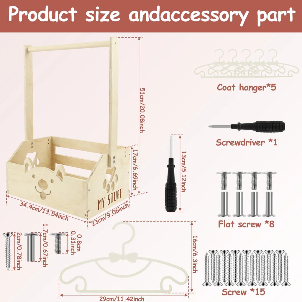 Wood Baby Shower Basket Baby Toys Storage Crate with Hangers and Handle Multipurpose Gift Basket for Boys Girls New Parents