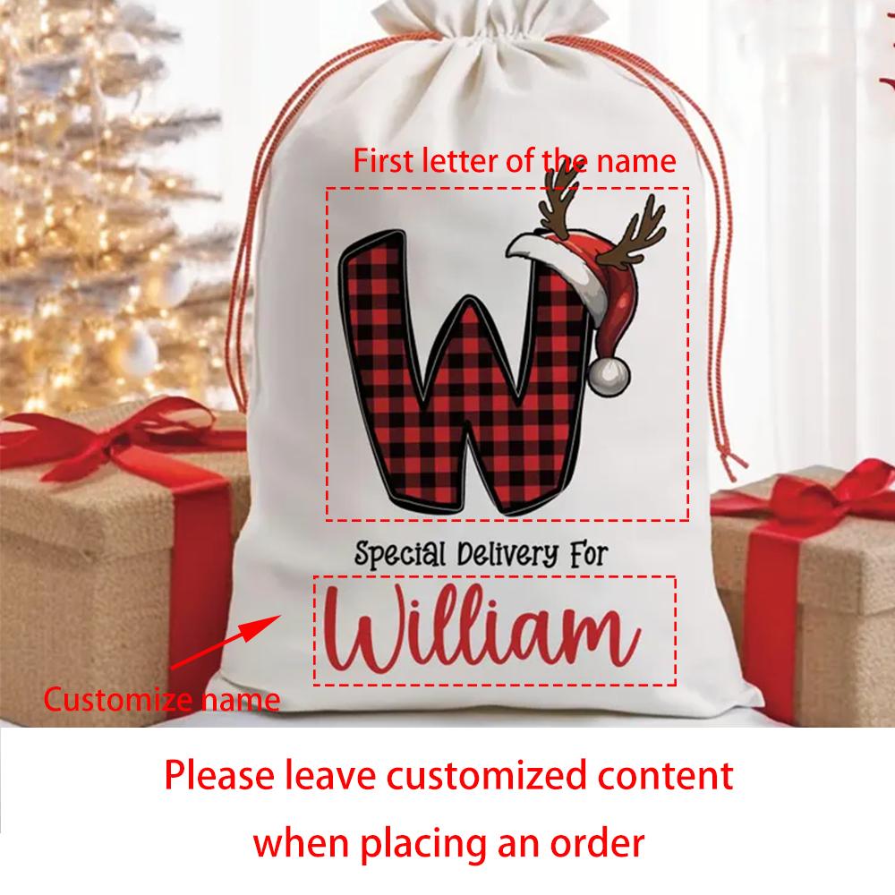 

Personalized Name Gift Bag Merry Christmas Santa Sack Kids Present Santa Stocking Drawstring Bag Christmas Decoration Item Gift 1pcs 30x40cm