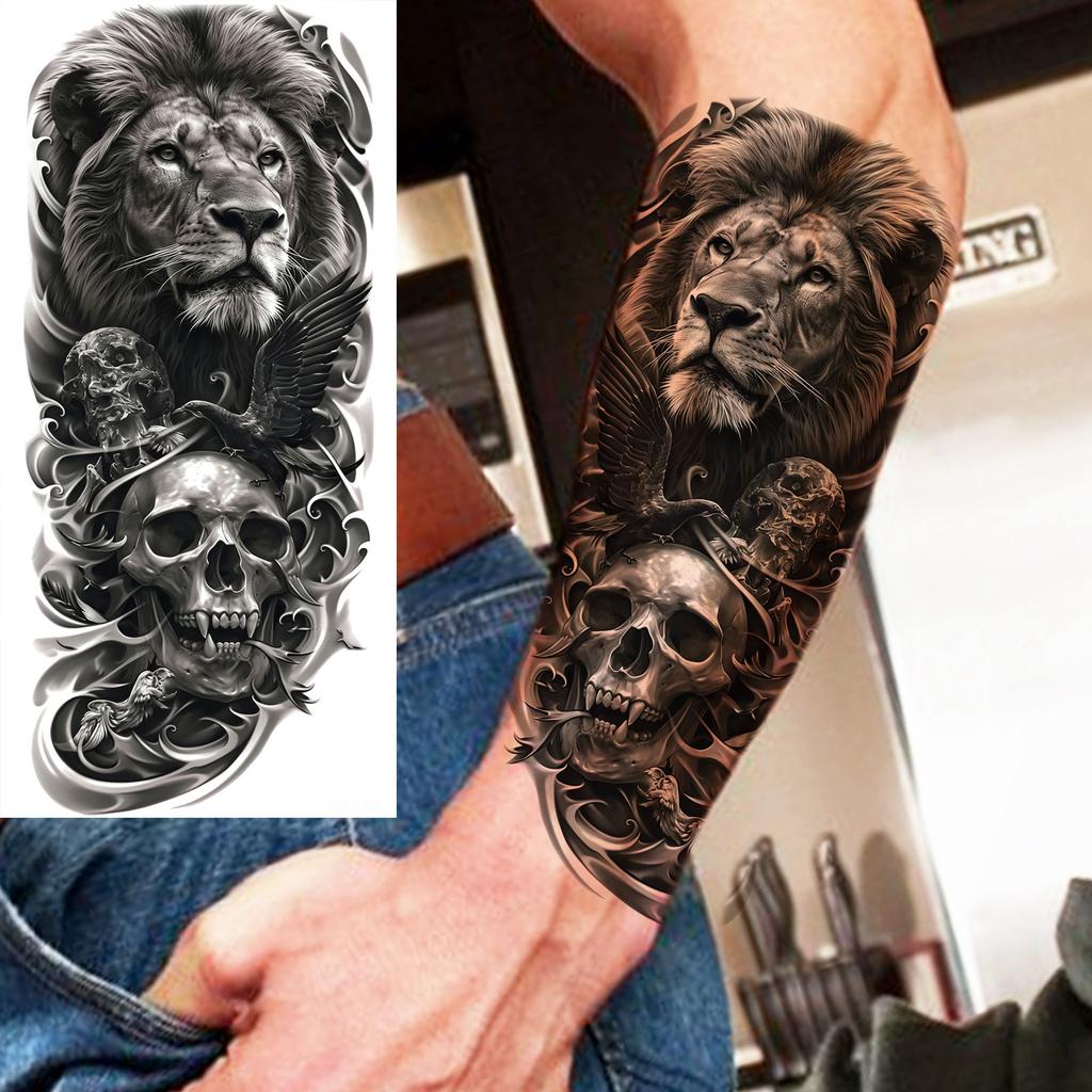 1 Sheet Realistic Lion Owl Tiger Temporary Tattoos Waterproof Long Lasting Fake Tattoo Sticker For Men Women Adults Temp Tatoos