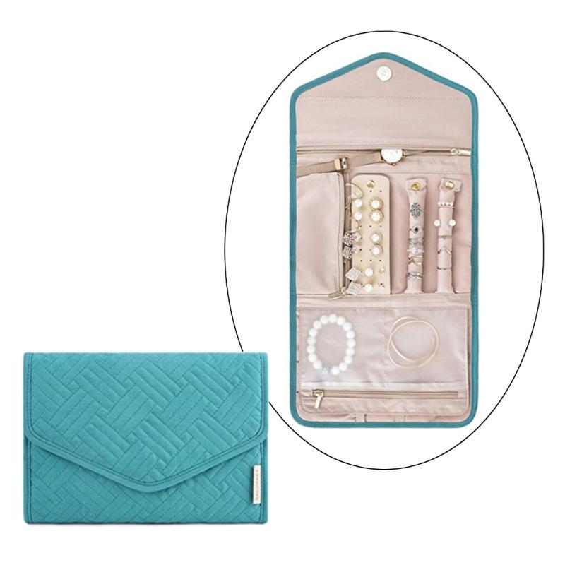 

Travel Jewelry Organizer Roll Foldable Cases for Jewelry Packing Necklace Bracelets Earrings Watch Organizer Storage Bag 1 синій