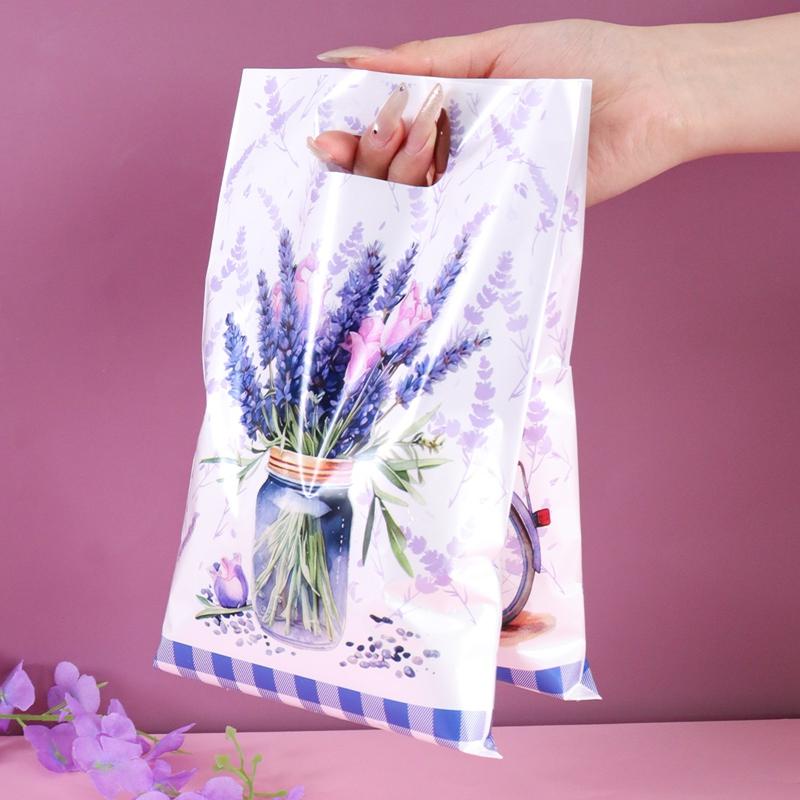 10/20/50pcs Purple Lavender Candy Gift Bags Floral Butterfly Tote Bags for Wedding Birthday Seasonal Spring Party Favor Supplies
