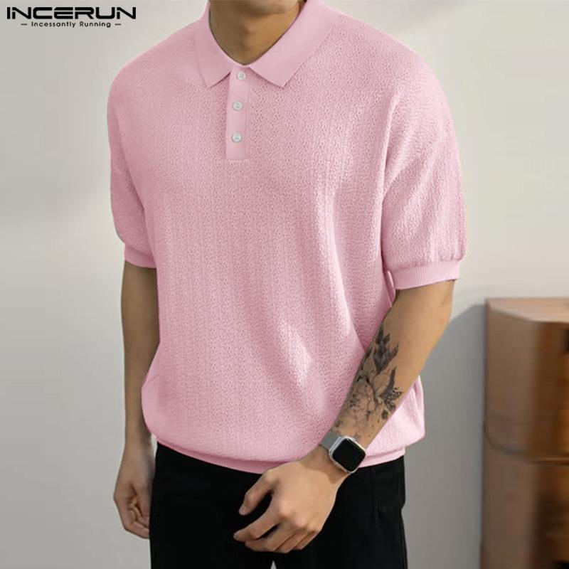 INCERUN Übergroße Herren Umlegekragen Kurzarm Textur Lässige T-Shirts Tops