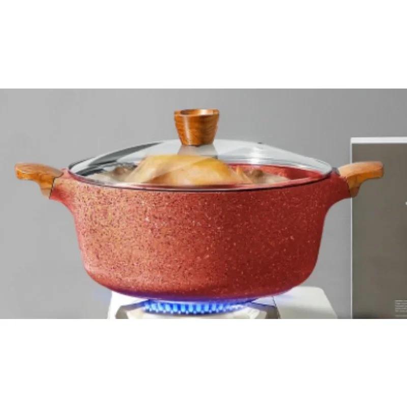 

Granite Maifanshi Soup Pot Non-stick Pot Household Soup Stew Induction Cooker Gas Binaural Cooking Pot 24cm червоний