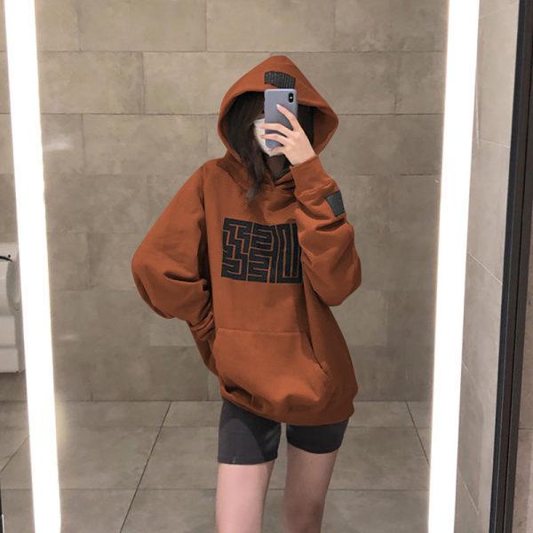 Women's Hooded Long Sleeve Sweatshirt Loose Fit Casual Pullover Geometric Letter Print Fashion Hoodie