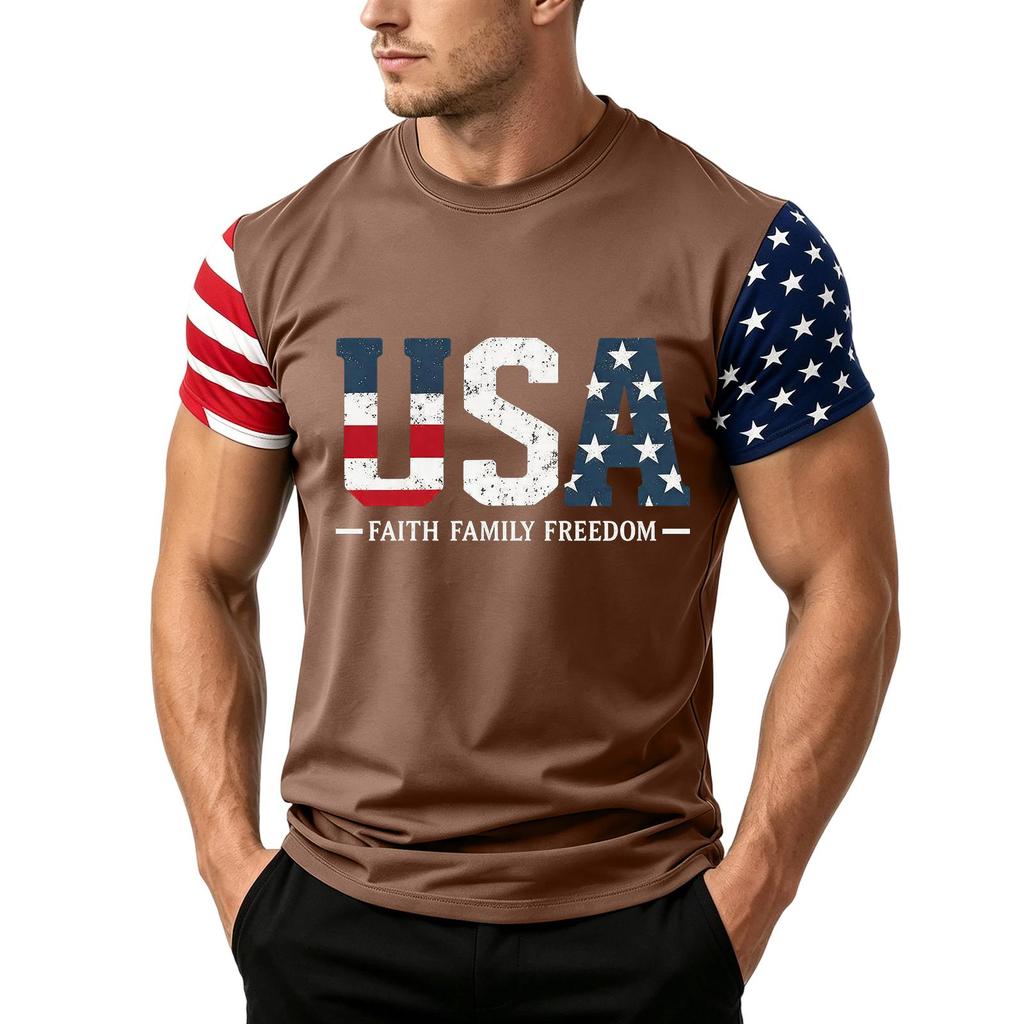 Men's Independence Day Flag Print Short Sleeve T-Shirt, Loose Casual Daily Summer Tops