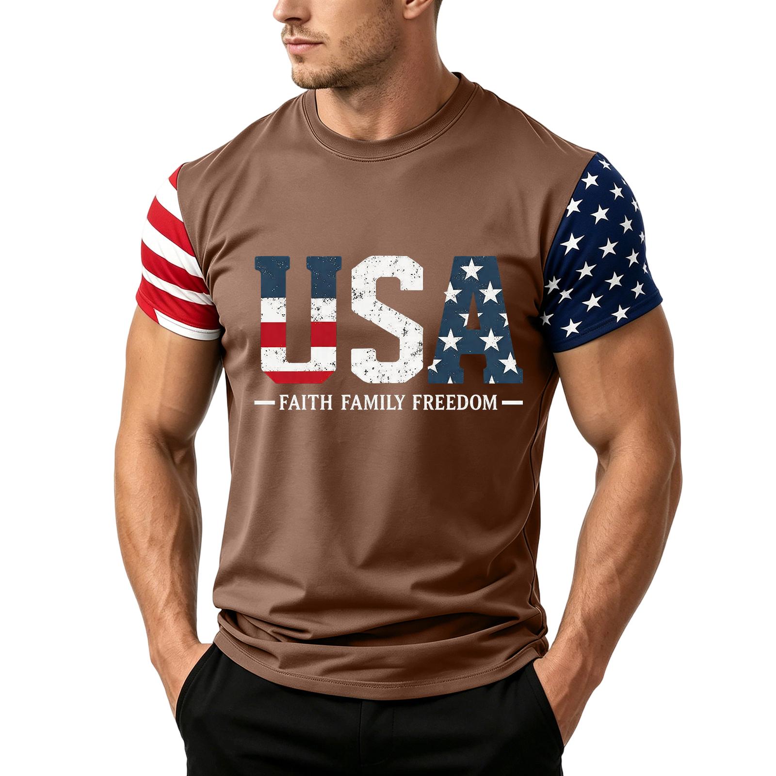 

Men s Independence Day Flag Print Short Sleeve T-Shirt, Loose Casual Daily Summer Tops L