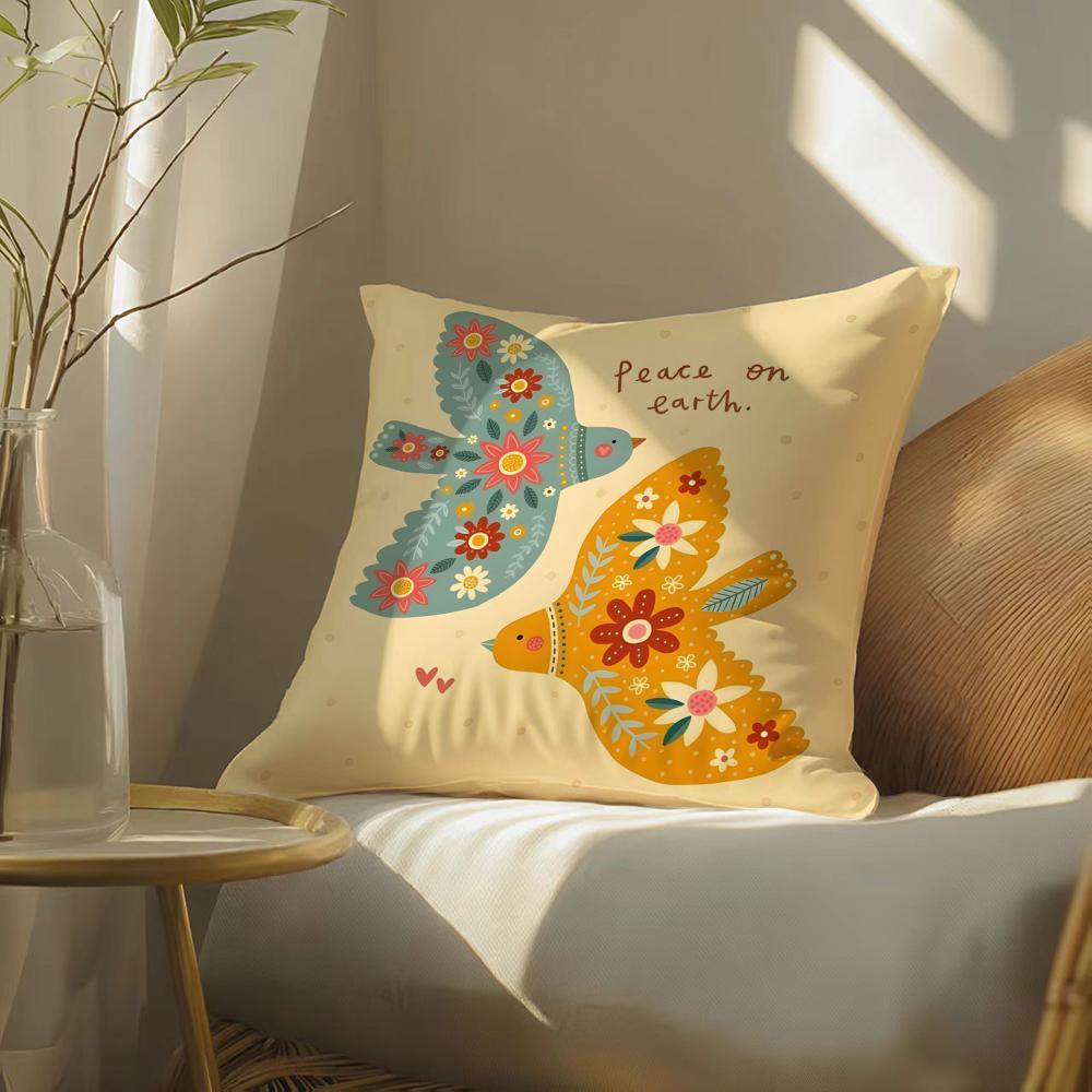 Blue Bird Home Decor Print Cushion Cover Silky Elegant Comfort Sofa Bed Invisible Zipper Beach Pillowcase