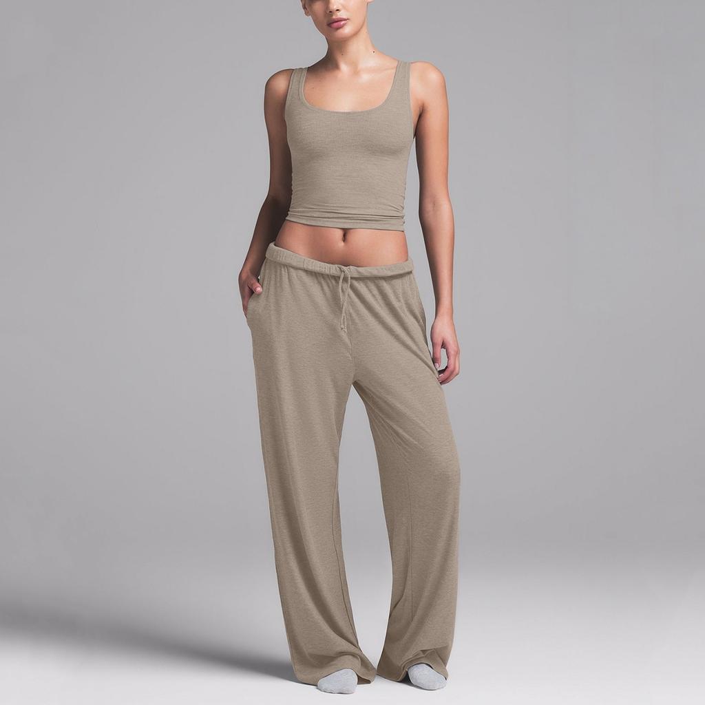 Damen ärmelloses Tanktop und lockere lange Hose Set Lässige Loungewear Weicher Stoff Dehnbar Bequeme Passform