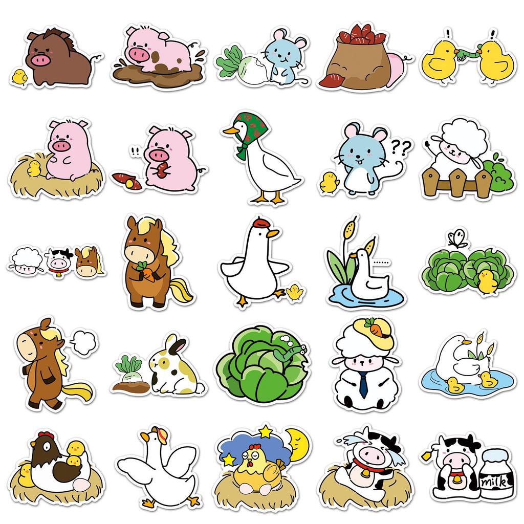 Original Happy Farm Graffiti Stickers: 50 Cute Hand-Painted Animal Designs for Phones, Cups & Tablets