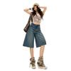 Trendy Summer Heavy Washed Denim Cropped Capri Pants Ladies Mid Rise Loose Straight Wide Leg Trousers Versatile Slimming FigureFlattering Casual Style