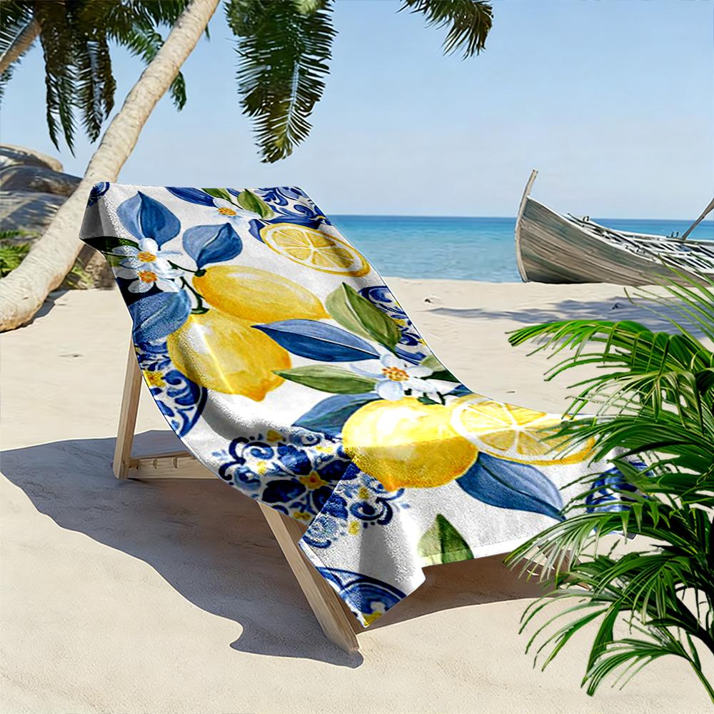 Lemon and Blue Floral Pattern Towel Beach towel quick-drying for travel outdoor sports jogging beach and swimming