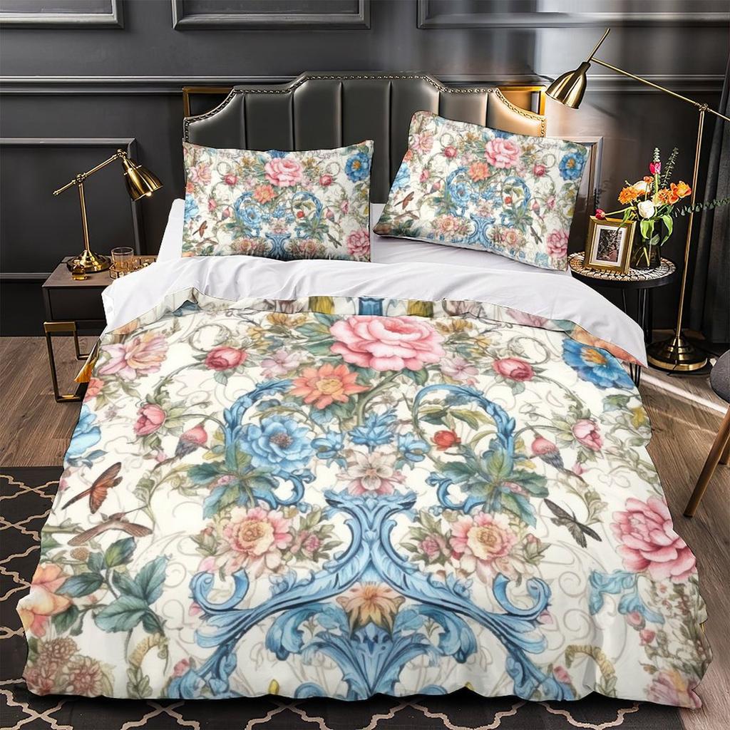 3D Digital Printing Hand-Painted Flower Series Quilt Cover Pillowcase Two Or Three-Piece Set Polyester Abraded