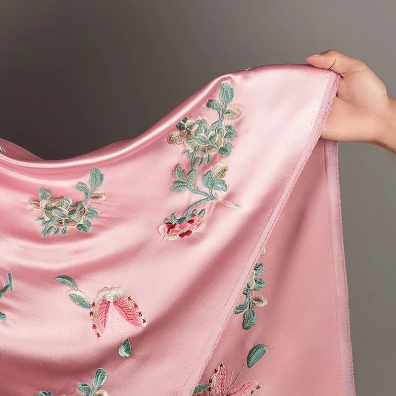 Embroidery Acetic Acid Silk Fabric Jacquard Cheongsam Dress Clothing Designer Wholesale Cloth Diy Sewina By Half Meters Material