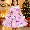 Kids Long Sleeve Christmas Dress, Cute Print Faux Fur Collar Bow Decor Princess Dresses for Girl Holiday Party Wear