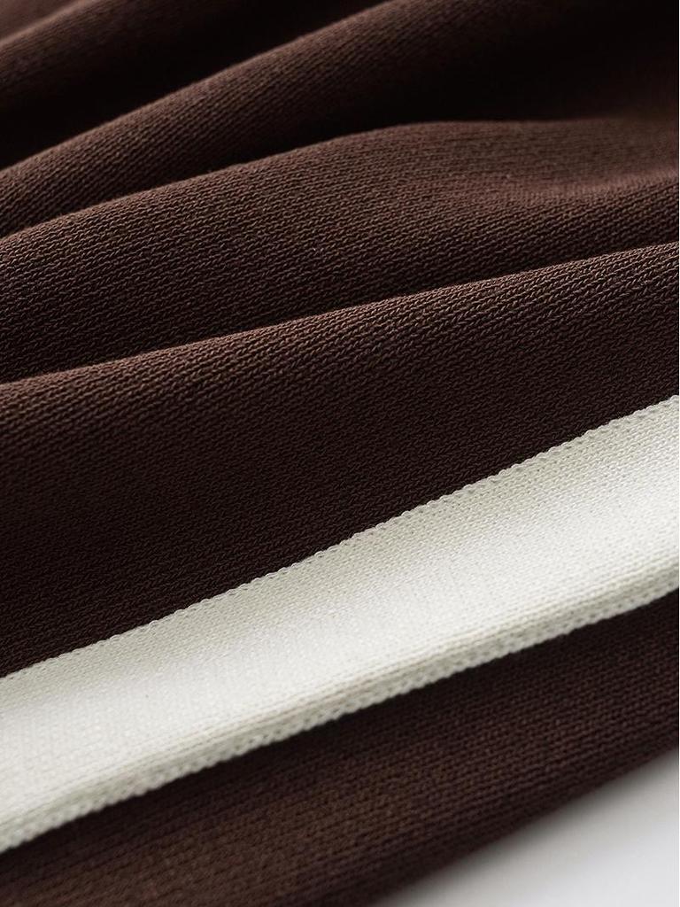 Women's Spring Coffee Stripe Pullover Sweater & Color Block Knit Pants Set