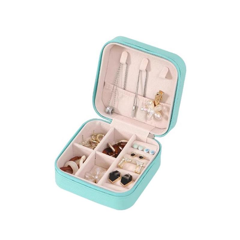 Mini caixa de armazenamento de joias, brincos de viagem, colar, caixa de joias, anel compacto, embalagem, zíper, caixa de joias clamshell