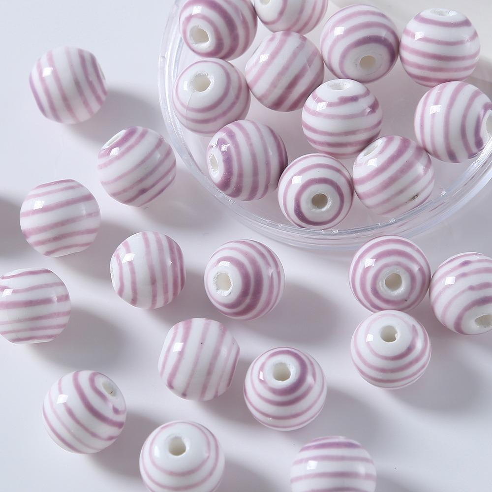 Children's Multicolor Striped Ceramic Round Beads for Handmade DIY Bracelets and Accessories.