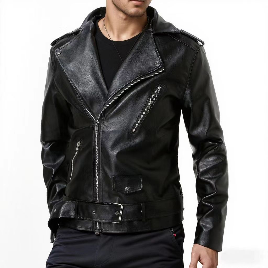 Autumn Winter Casual Men's PU Leather Jacket Fashion Slim Fit Turn Down Collar Moto Biker Coat Trendy Men's Outerwear