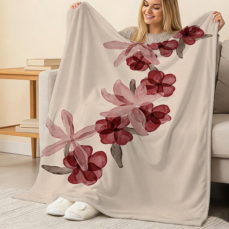 Soft Floral Flannel Blanket, Skin-friendly Cozy Throw for Home Decor, Dorm & Holiday Use (Christmas, Halloween)